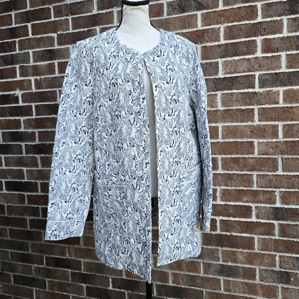 NAF NAF Women's Navy and White Floral Tamarack Blazer